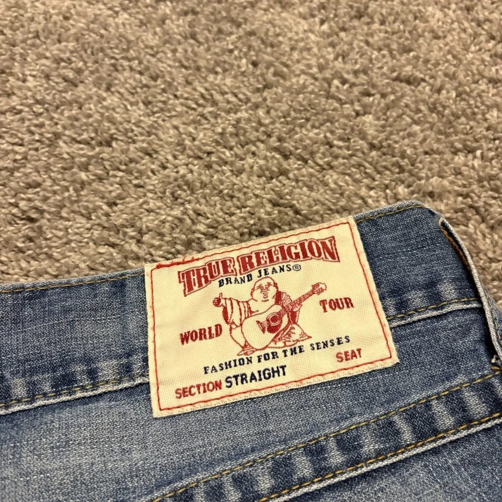 True Religion Straight Leg Pocket Flaps OM Denim Blue Jeans Dhum Men's 36x34